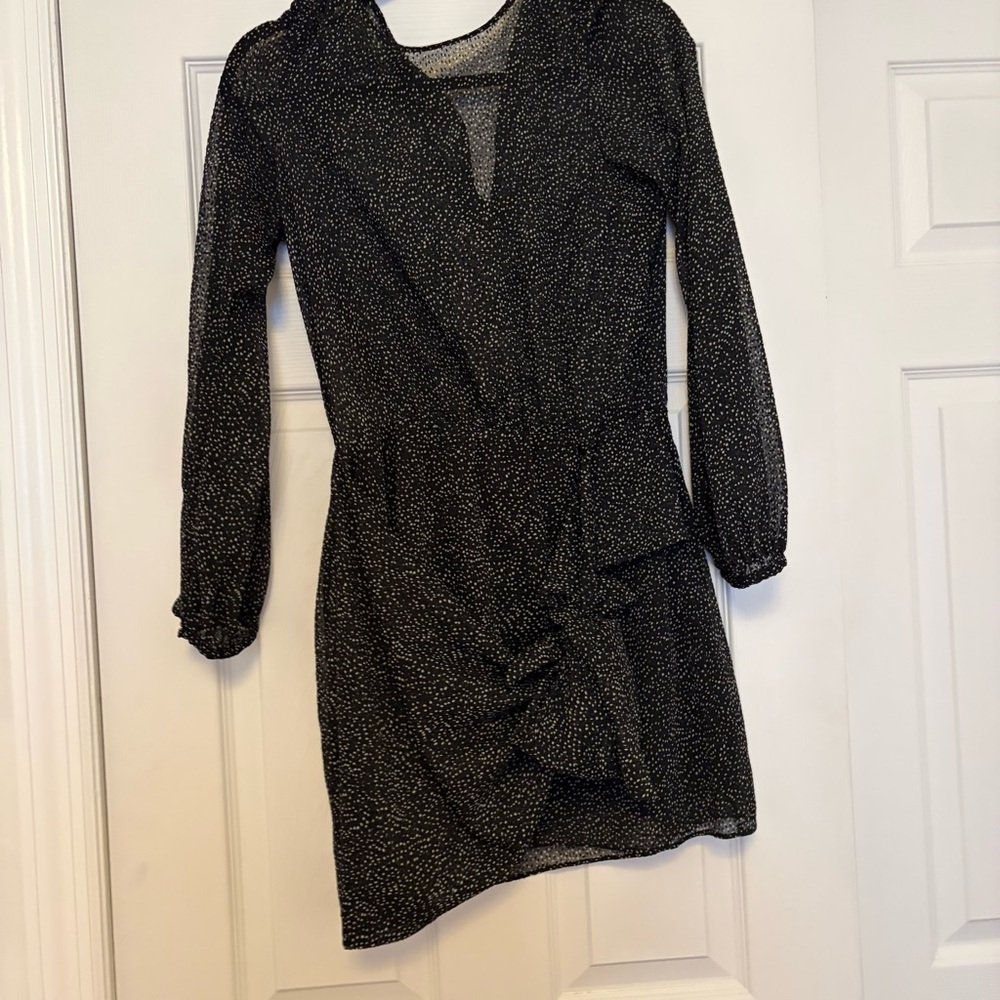 Zara Black Mini Dress with Subtle White Dot Print